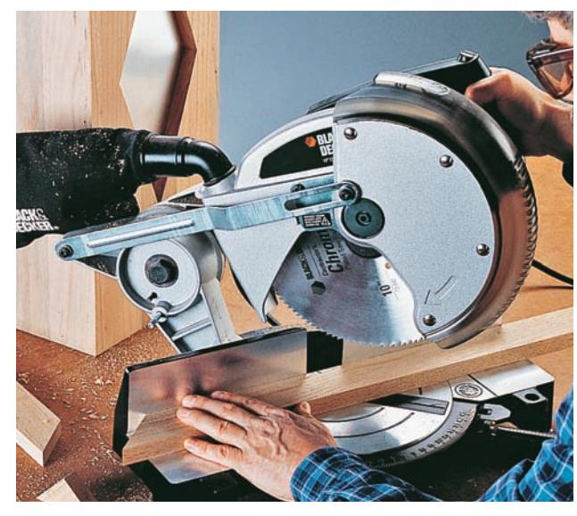 A power miter saw is easy to use and quickly makes clean, accurate angle cuts in any wood.