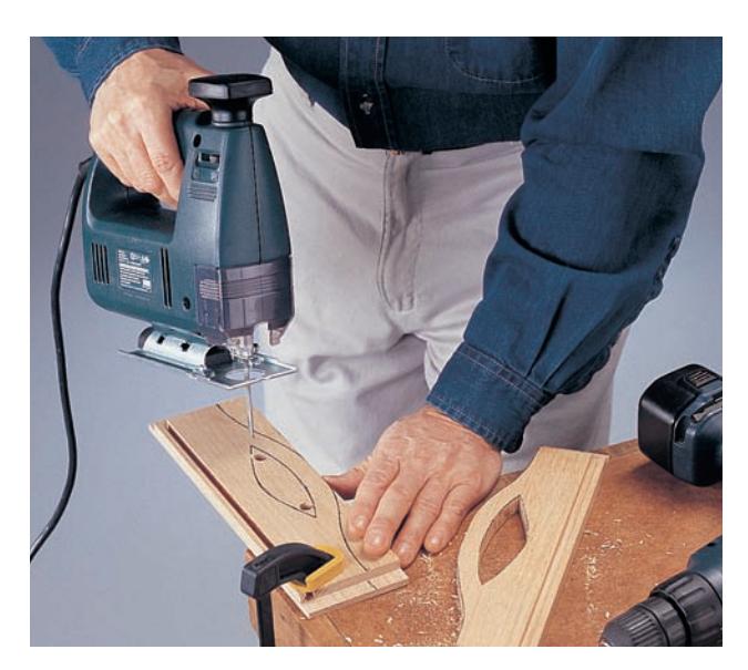 Make contoured cutouts by drilling starter holes and cutting with a jig saw.