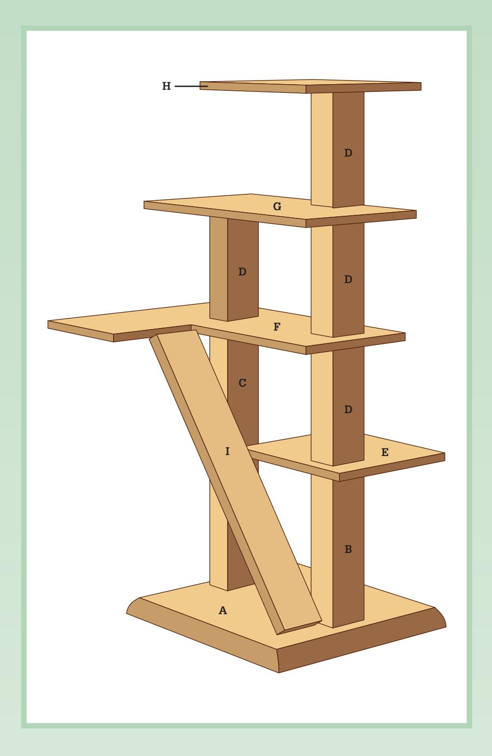 Diagram of cat tree construction materials or finished product.
