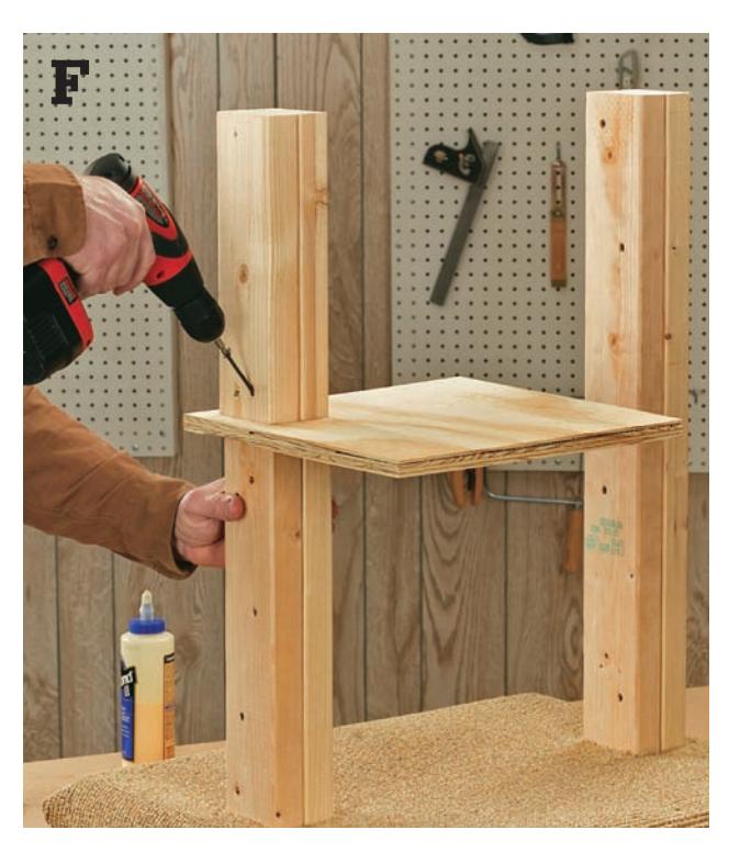 Drilling angled pilot holes near the base of a post for toenailing