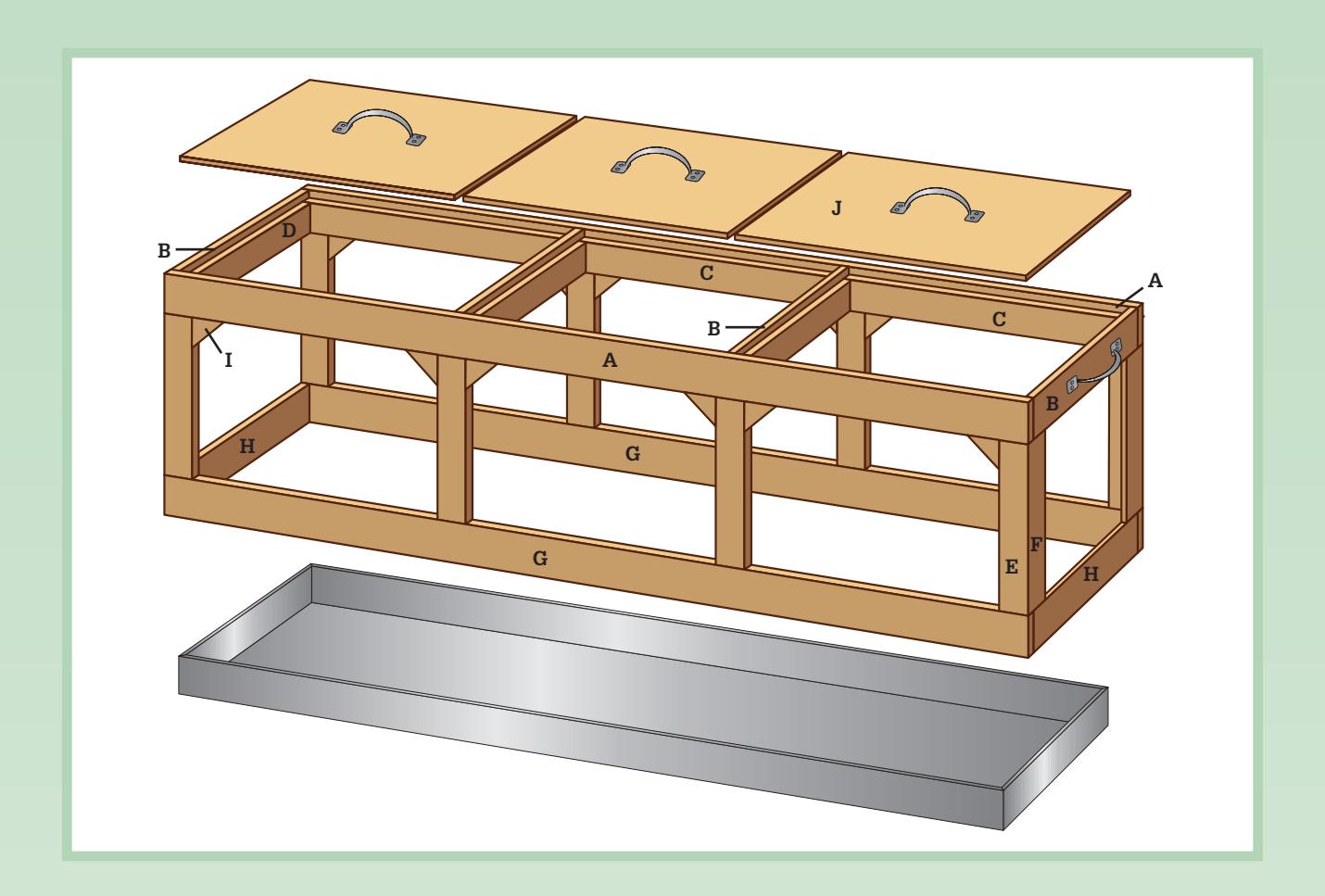 Diagram of a small animal cage showing overall dimensions and features.