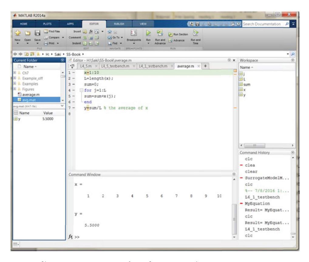 Figure 1.6: m-file script interactive window after running the program average.