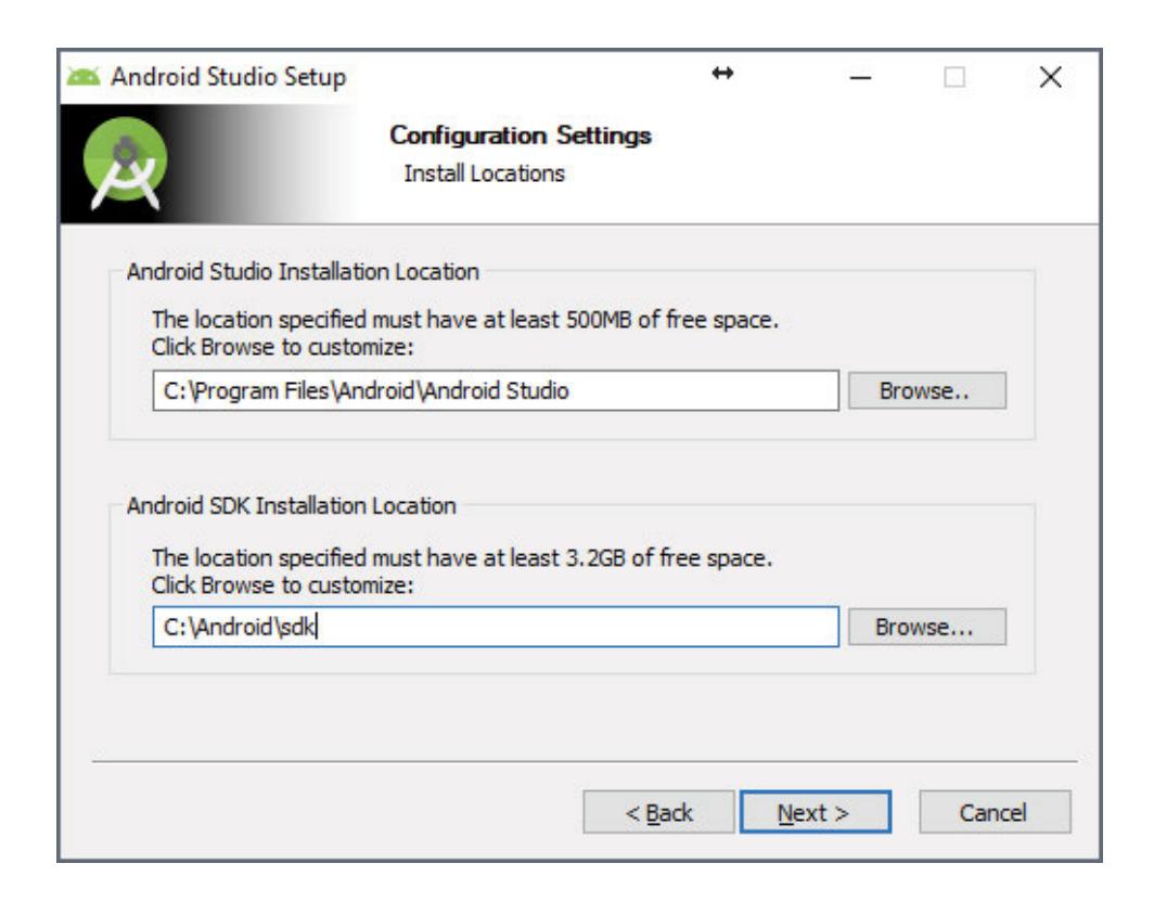 Android Studio installation directory settings