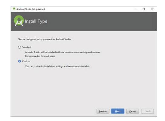 Android Studio setup wizard custom installation