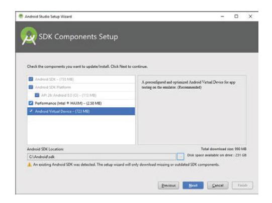 Android Studio SDK components selection