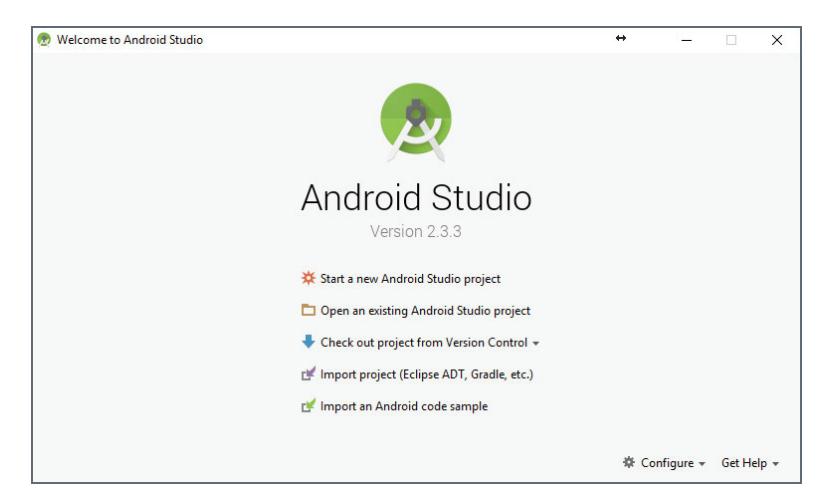Android Studio welcome screen