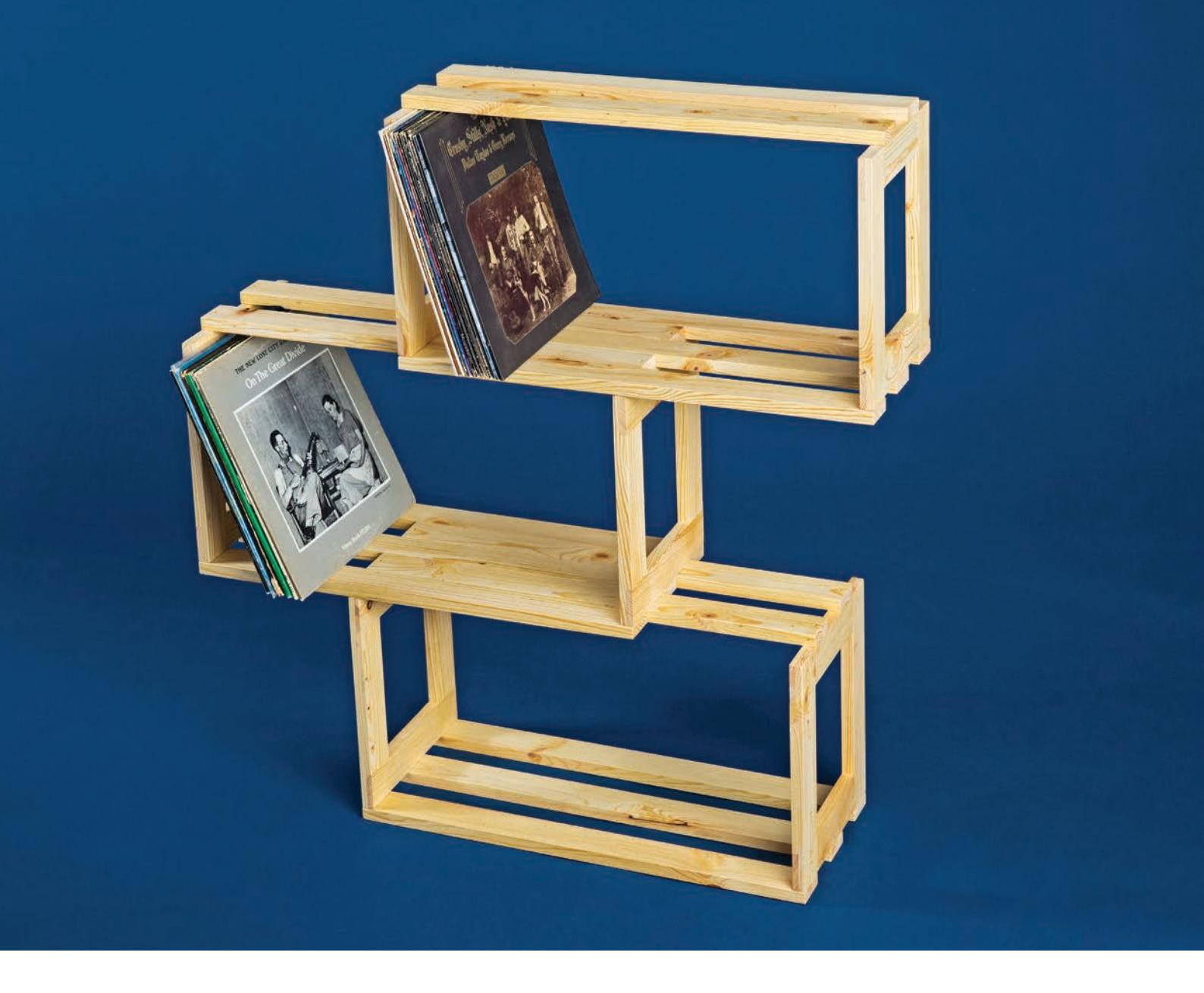 A stack of nesting crates used as shelves.