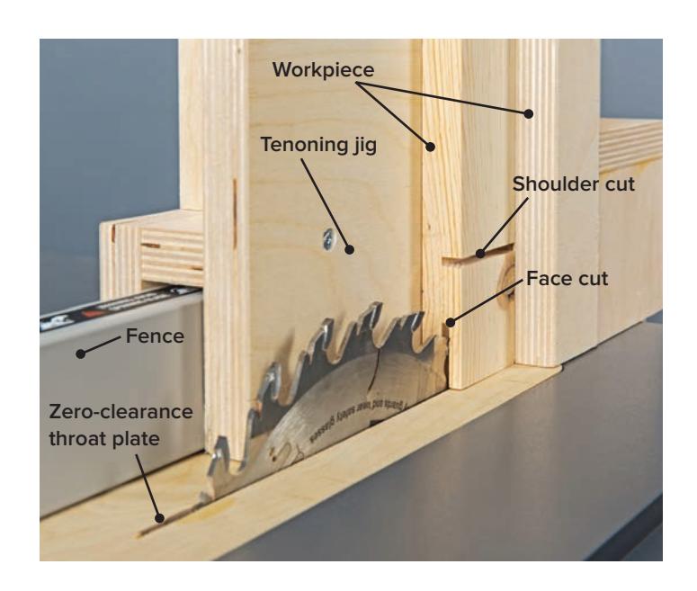 Handsaw cutting a half-lap joint with workpiece clamped vertically.