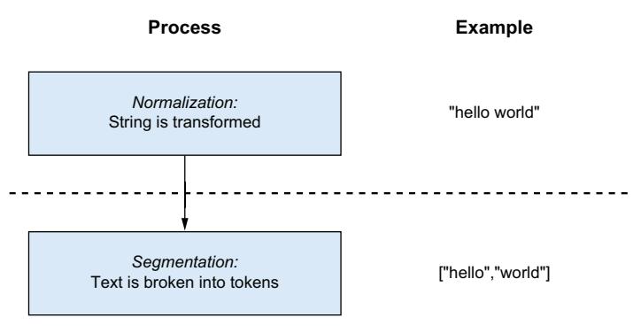 The segmentation process breaks normalized text into words or tokens so that each can be processed independently.
