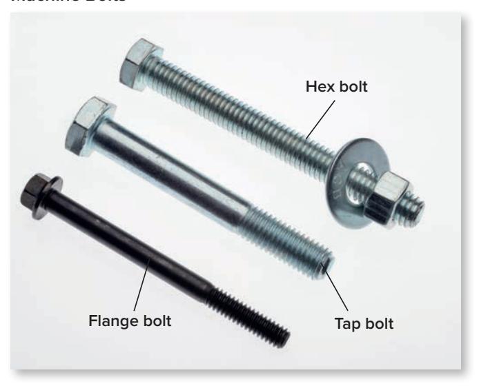Various machine bolt heads and types