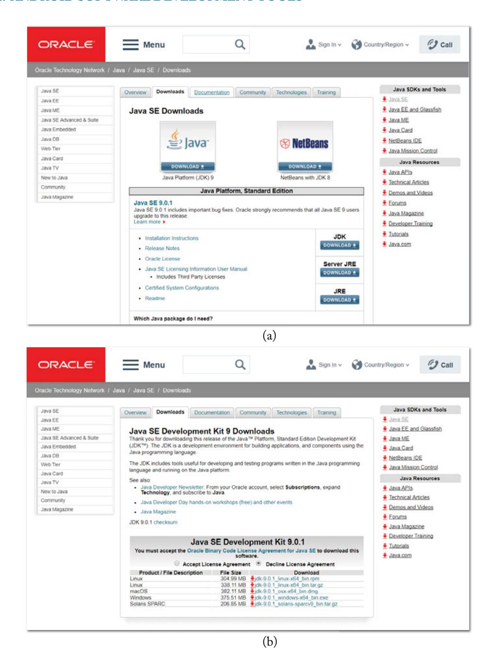 Figure 2.1 showing Java JDK download options