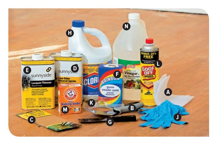 Tools and products for removing wood floor stains.