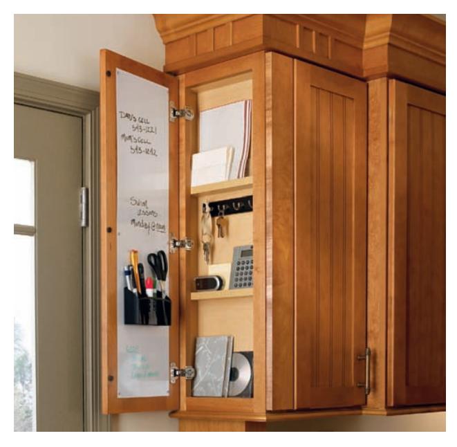 Side of an upper kitchen cabinet with added storage