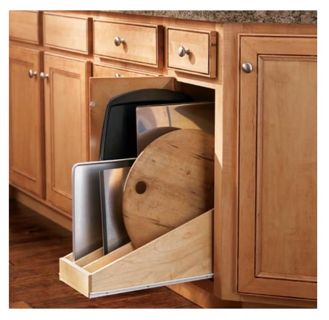 Slide-out cabinet storage for baking sheets and cutting boards