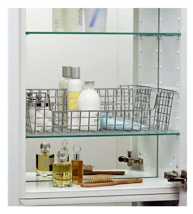 Medicine cabinet with glass shelves