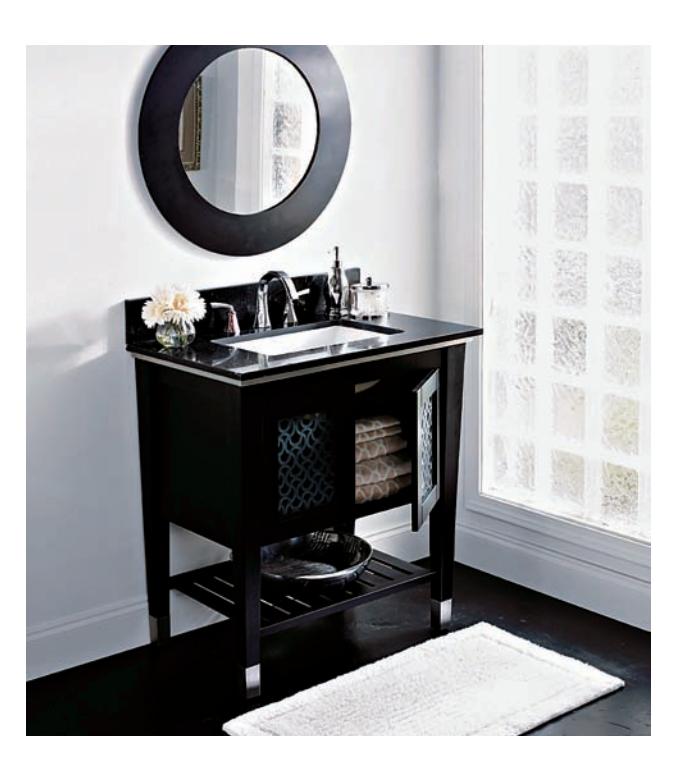 Bathroom with a serving sideboard converted into a vanity
