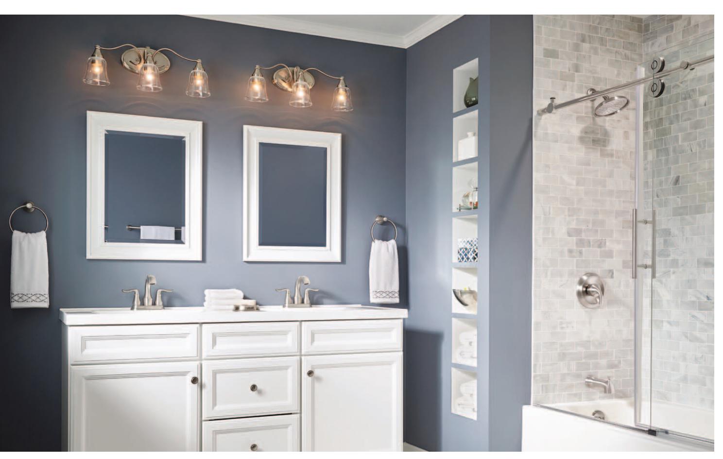 Bathroom with matching brushed-nickel fixtures.