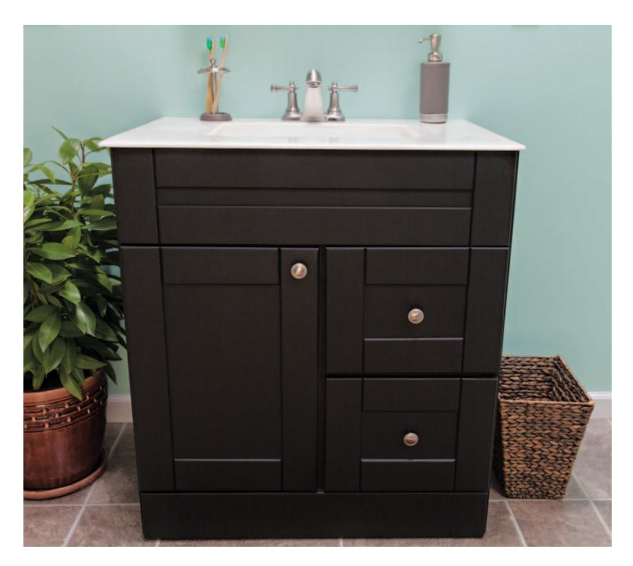 A vanity cabinet featuring small, discreet drawers.