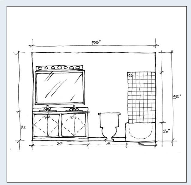 Bathroom elevation option A, showing a simple arrangement with standard mirror and light fixture.