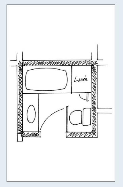 New bathroom floor plan sample, Option A, showing a layout change within existing space.