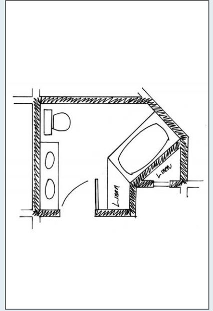 New bathroom floor plan sample, Option B, showing an expanded room with new angles.