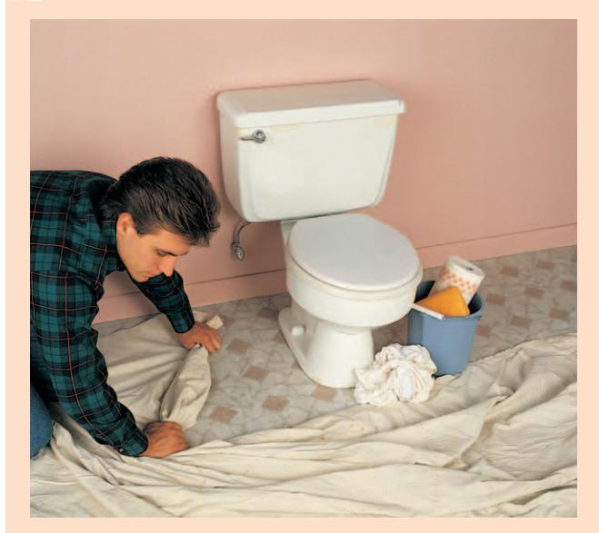Image showing a drop cloth protecting the floor during toilet removal.