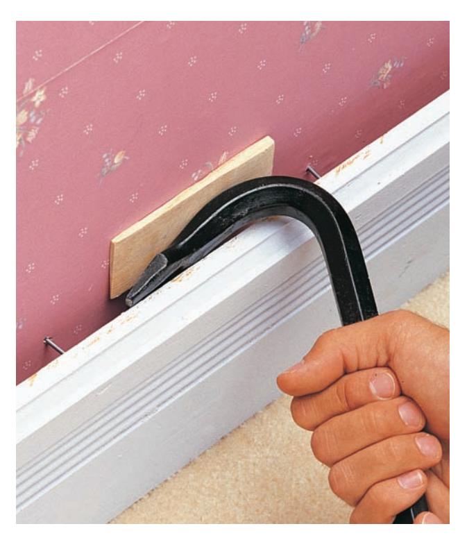 A large wrecking bar, also known as a crowbar.