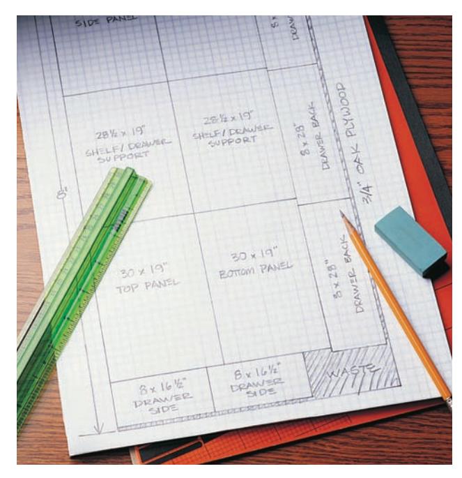 Drawing cutting diagrams for efficient material use