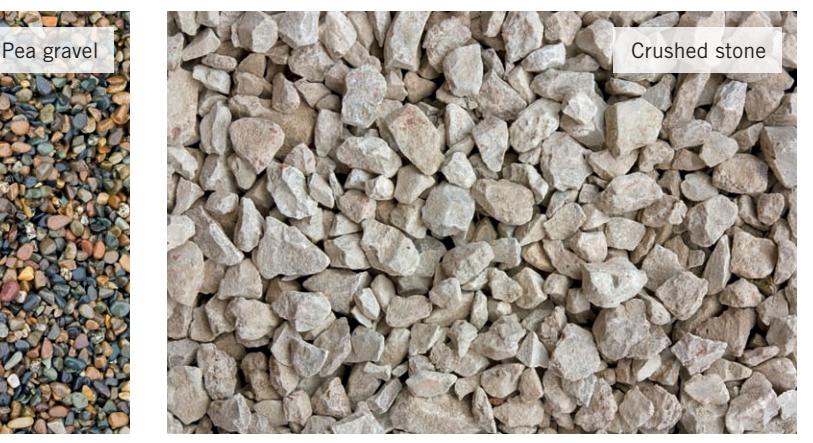 Pathway gravel is the easiest and cheapest flooring to install. Pea gravel, trap rock, and some river stones are good for both drainage and cleanliness. Highly compactible materials, such as decomposed granite, remain solid and level underfoot but leave a lot of grit on your shoes. In any case, choose a material that's comfortable to walk on; loose or large gravel or stones can be unstable.