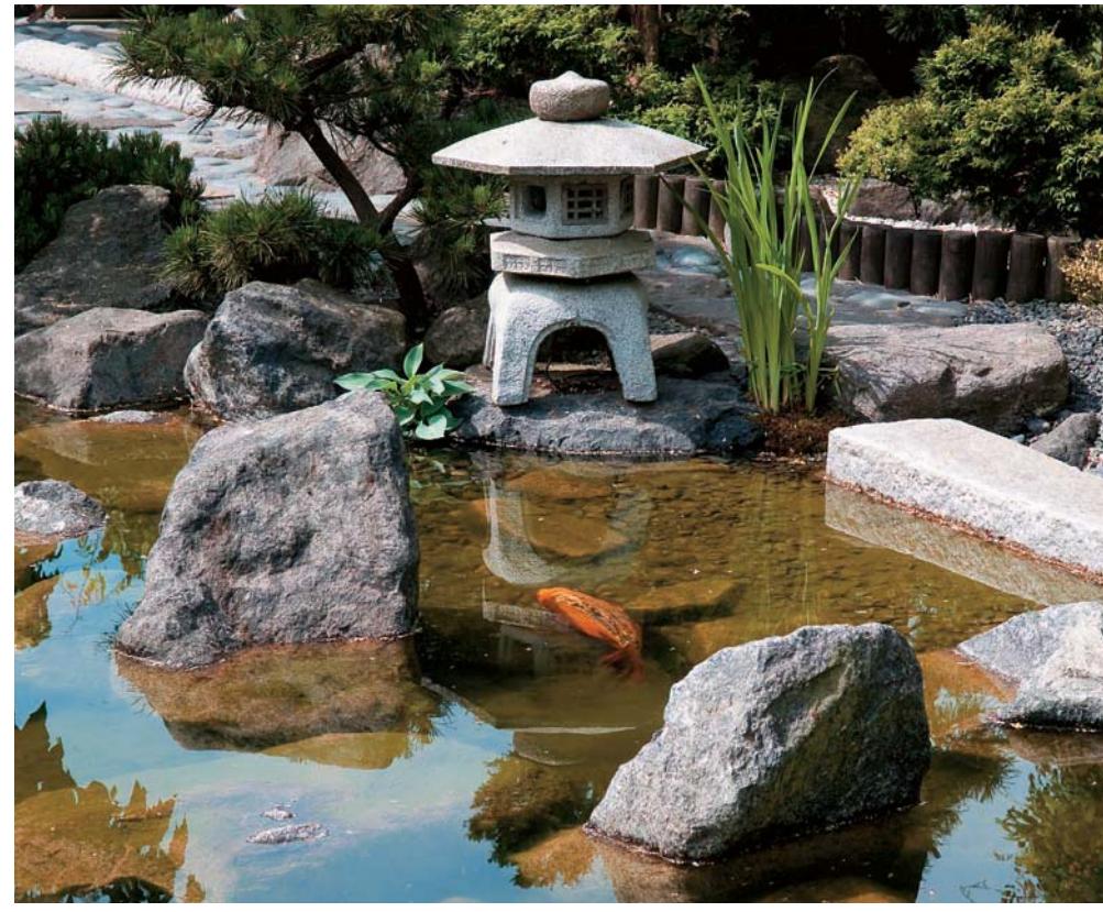 Mini pagoda sculpture in a Japanese-style garden