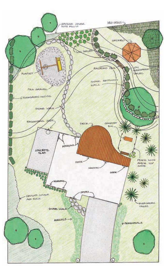 Overhead view of a property sketch or site map.