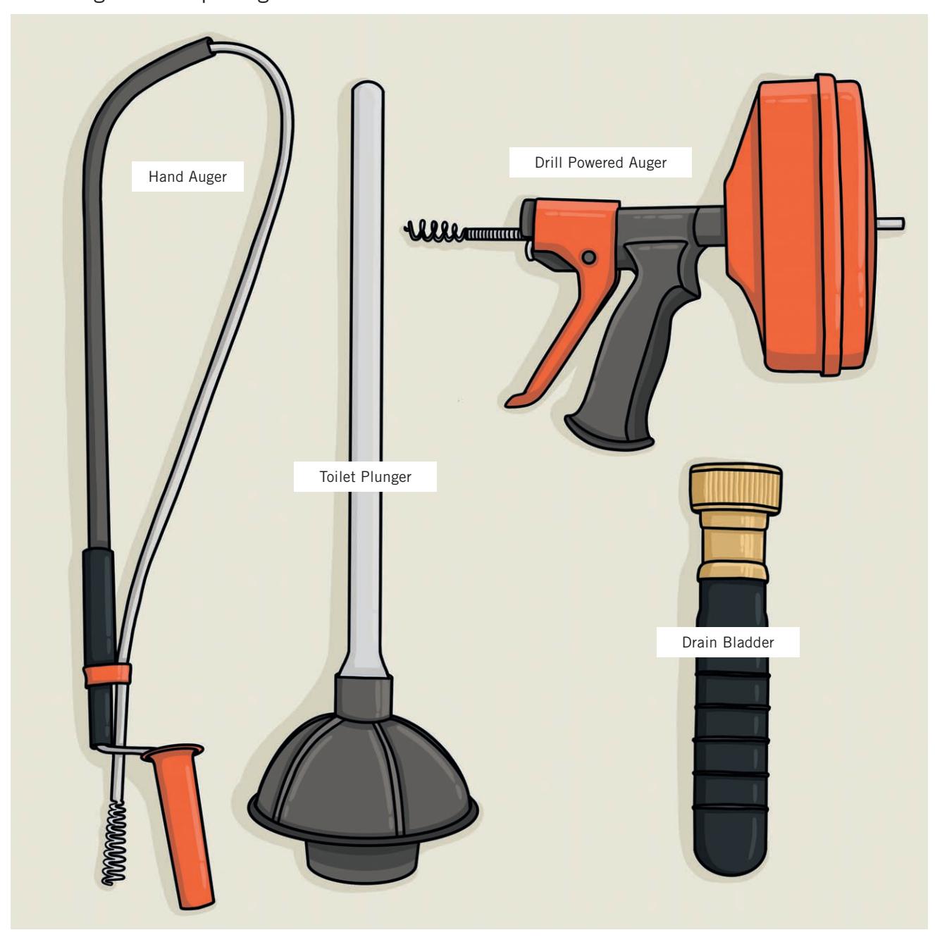 Assortment of plumbing tools for repairing pipes.