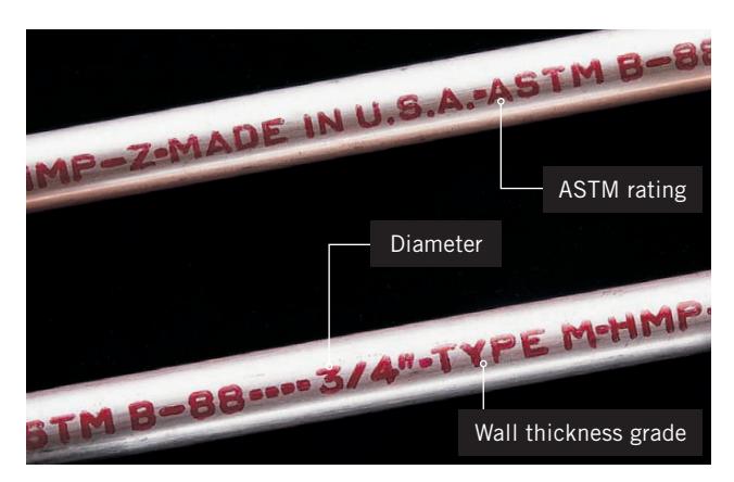 Copper pipe grade stamp information